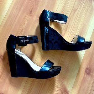 Sexy Black Coach Platform Wedge Size 8